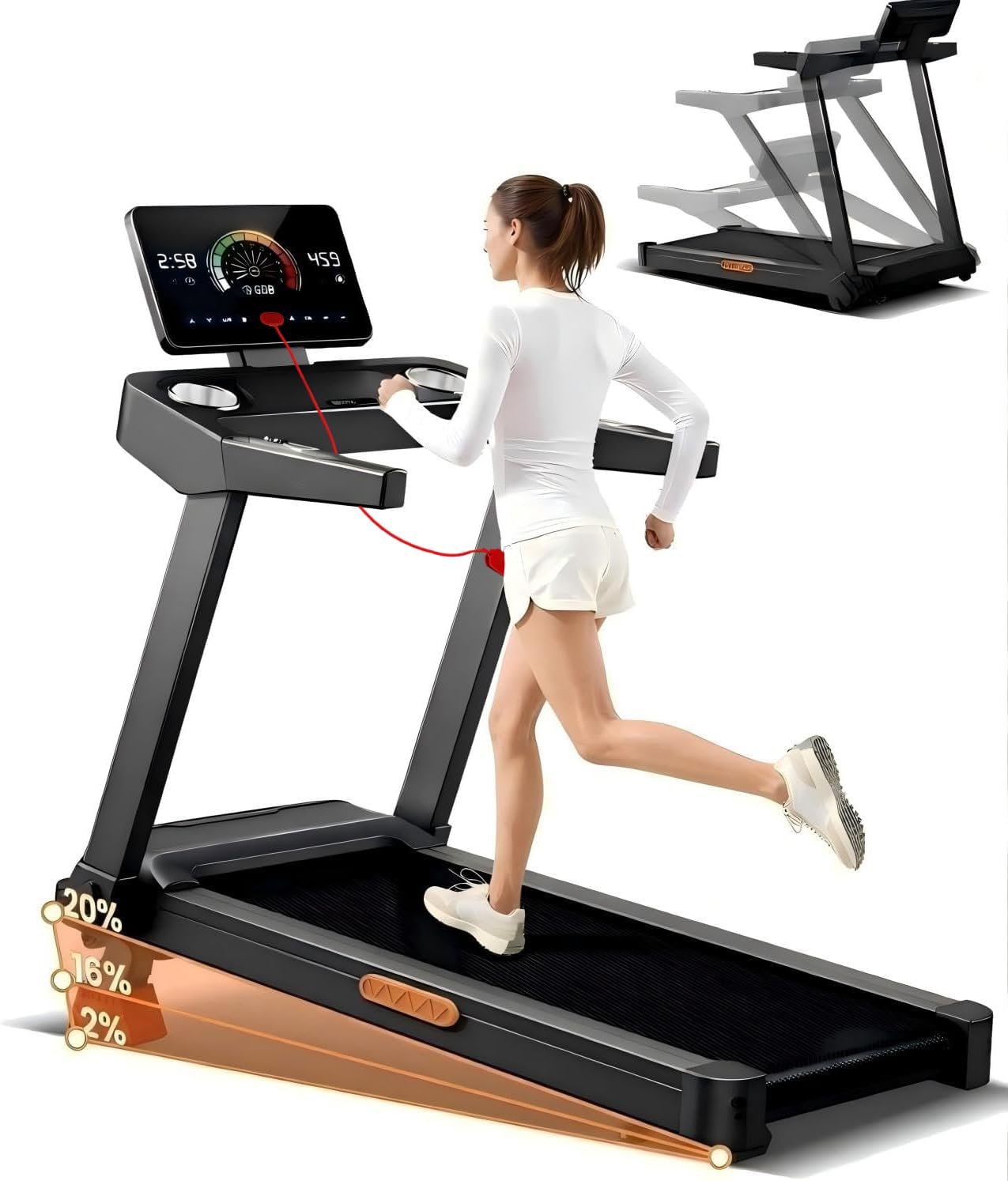 615spqCn_eL Foldable Treadmill for Home with 20% Incline, 14KM/H Treadmill with Handle - Image 1