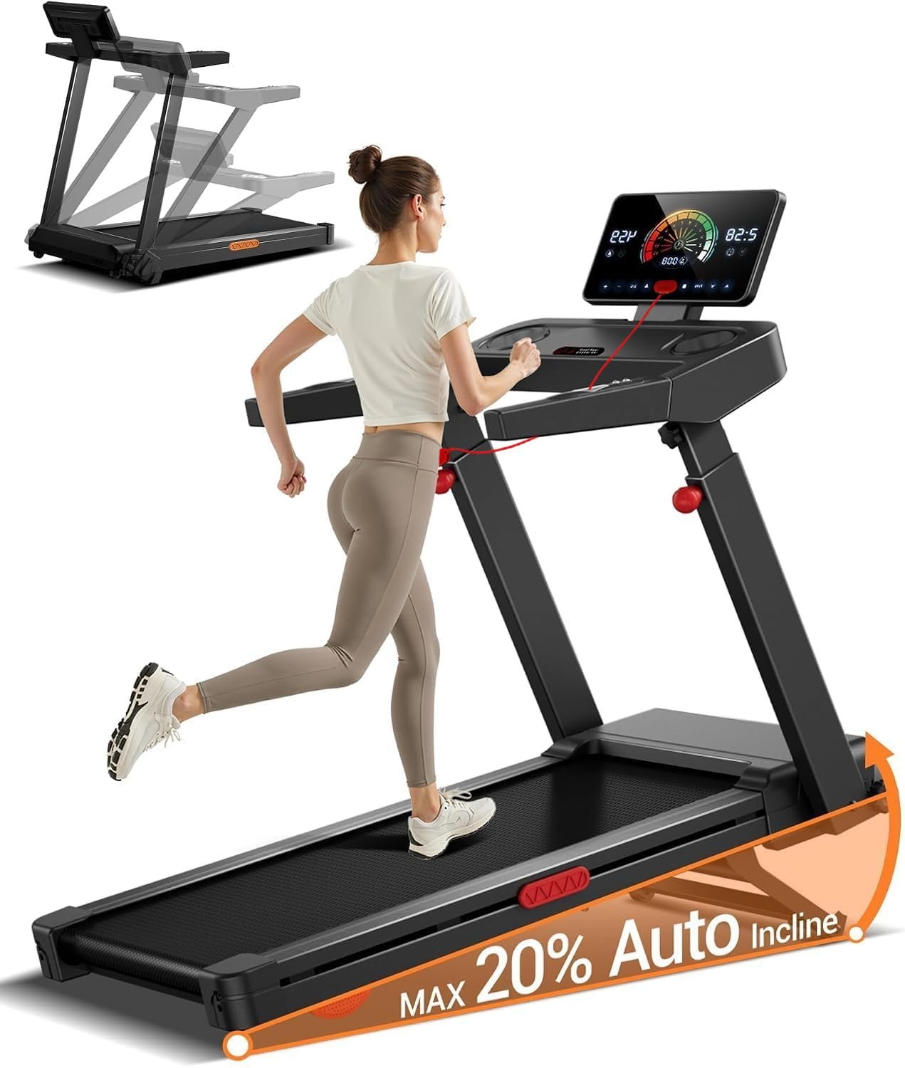 61a2-YoRKDL Foldable Treadmill for Home with 20% Incline, 14KM/H Treadmill with Handle - Image 1