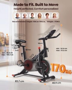 2026 Exercise Bike with Touchscreen, App, 0–100% Magnetic Resistance, 15 kg Flywheel, 170 kg Capacity - Image 8