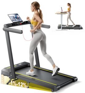 6-in-1 Folding Treadmill, 12% Incline, 2.5HP, 16 km/h, Dual LED, App & Bluetooth