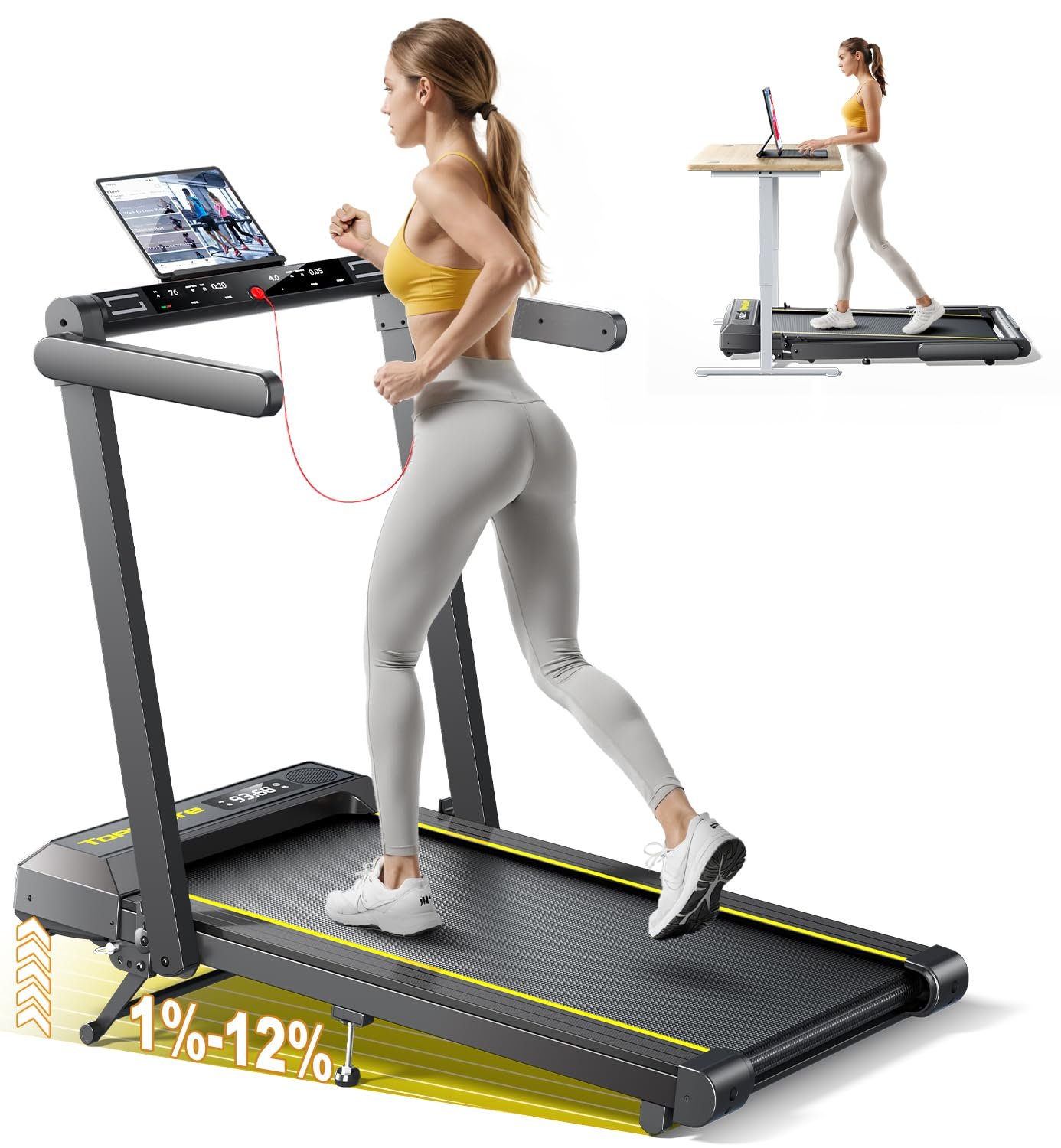 71Oy3t6yO8L 6-in-1 Folding Treadmill, 12% Incline, 2.5HP, 16 km/h, Dual LED, App & Bluetooth - Image 1
