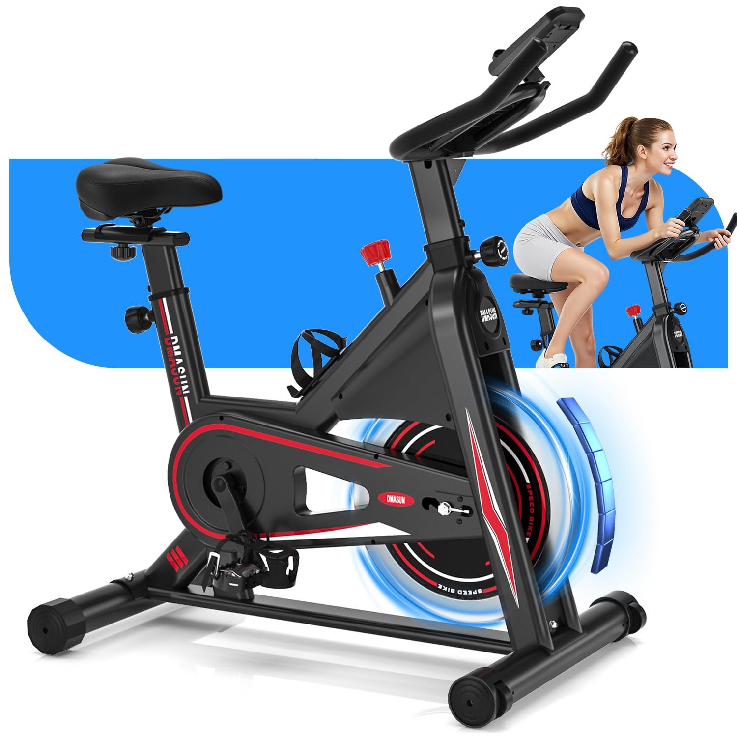 71eooio8OdL 1. DMASUN Indoor Exercise Bike, LCD Display, Heart Rate Sensor, Tablet Holder & Quiet Drive - Image 1