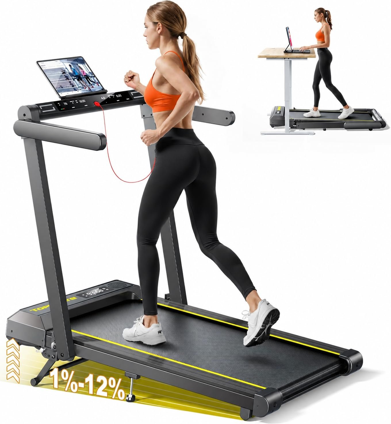 71fD84ArEcL 6-in-1 Folding Treadmill, 12% Incline, 2.5HP, 16 km/h, Heart Rate, App & Bluetooth Speaker - Image 1