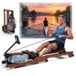 Dripex 14L Water Rower 12-Blade 150kg Wooden Bluetooth Holder Foldable Home